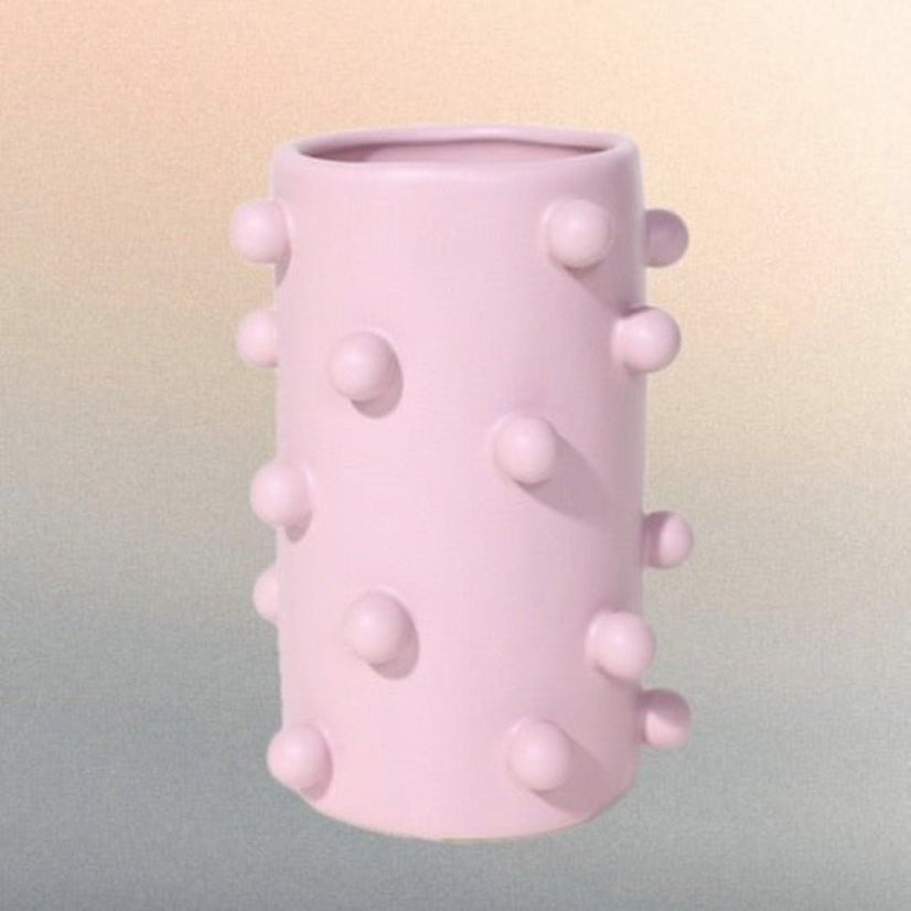Handmade Morandi-color Pomponette Vase, Dotted Cylinder Centrepiece-5