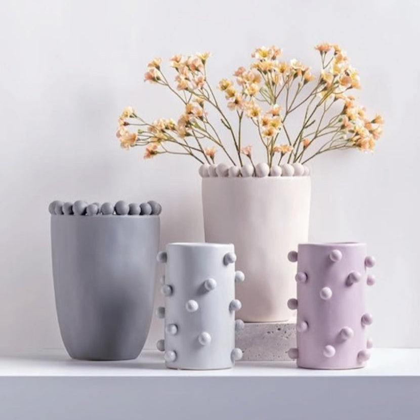 Handmade Morandi-color Pomponette Vase, Dotted Cylinder Centrepiece-0
