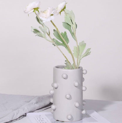Handmade Morandi-color Pomponette Vase, Dotted Cylinder Centrepiece-7