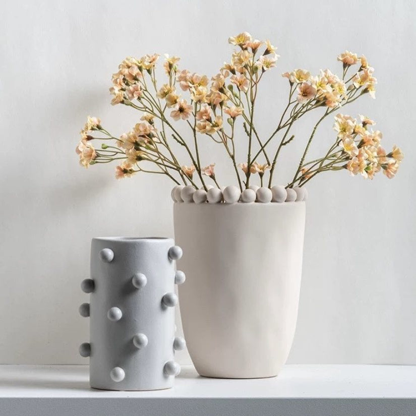 Handmade Morandi-color Pomponette Vase, Dotted Cylinder Centrepiece-4