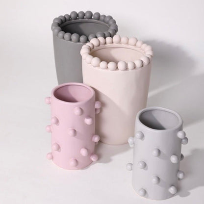 Handmade Morandi-color Pomponette Vase, Dotted Cylinder Centrepiece-1
