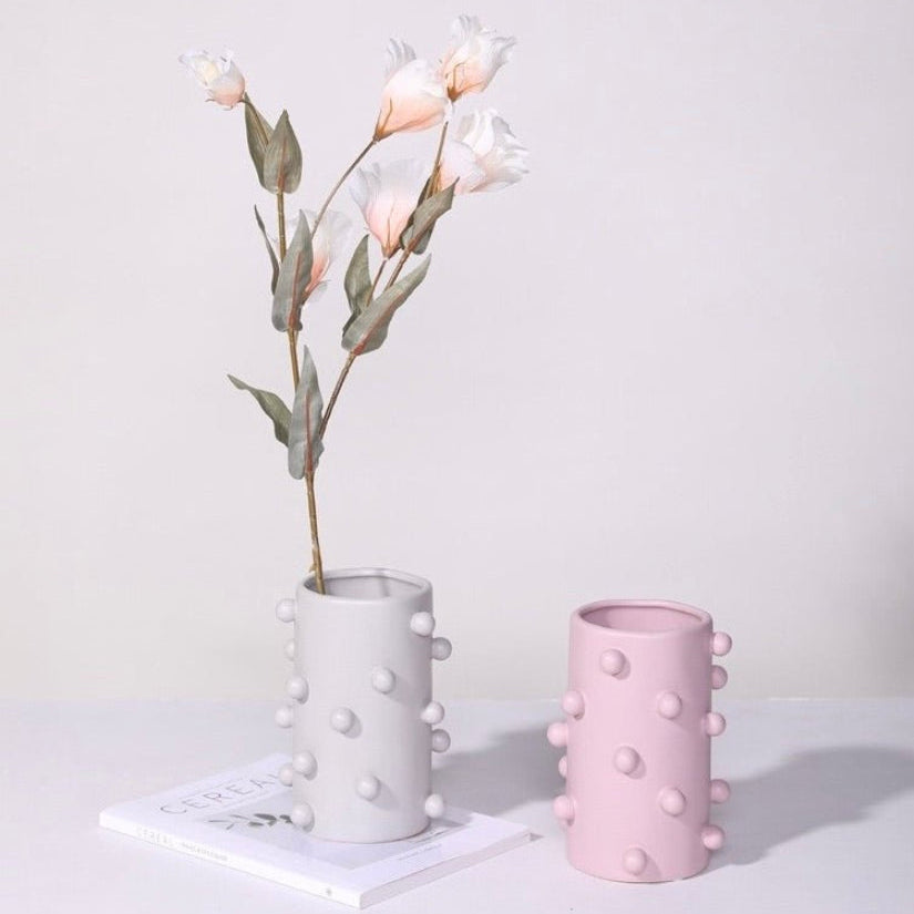 Handmade Morandi-color Pomponette Vase, Dotted Cylinder Centrepiece-2
