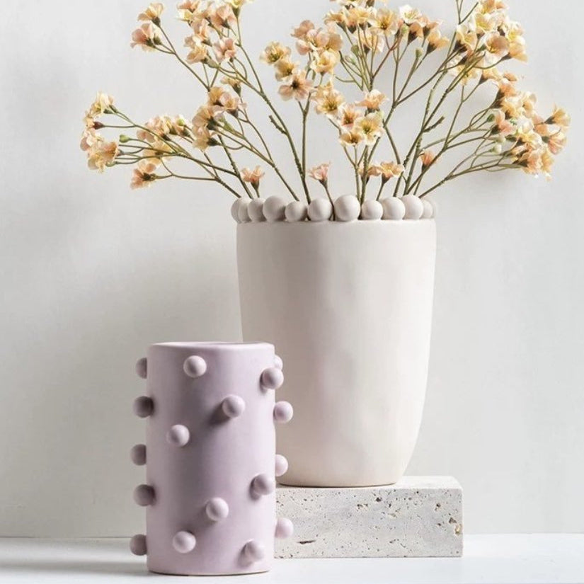 Handmade Morandi-color Pomponette Vase, Dotted Cylinder Centrepiece-3