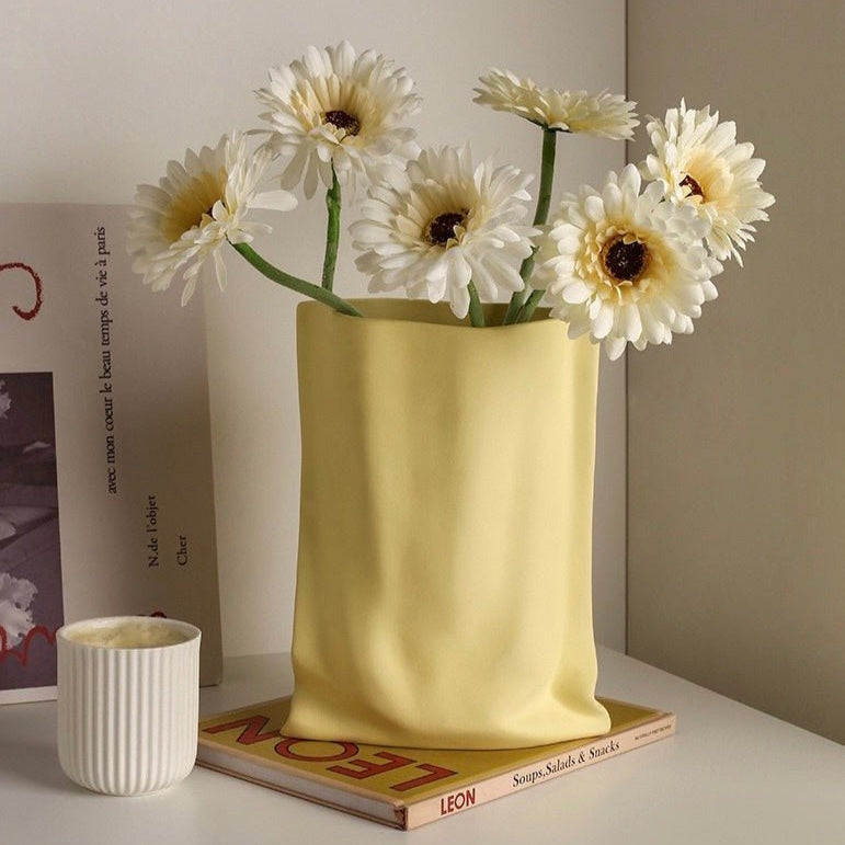 Handmade Ceramic Wrinkle Vase | Morandi Color | Unique Decorative Piece-2