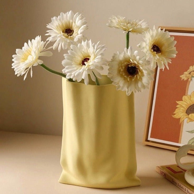 Handmade Ceramic Wrinkle Vase | Morandi Color | Unique Decorative Piece-0