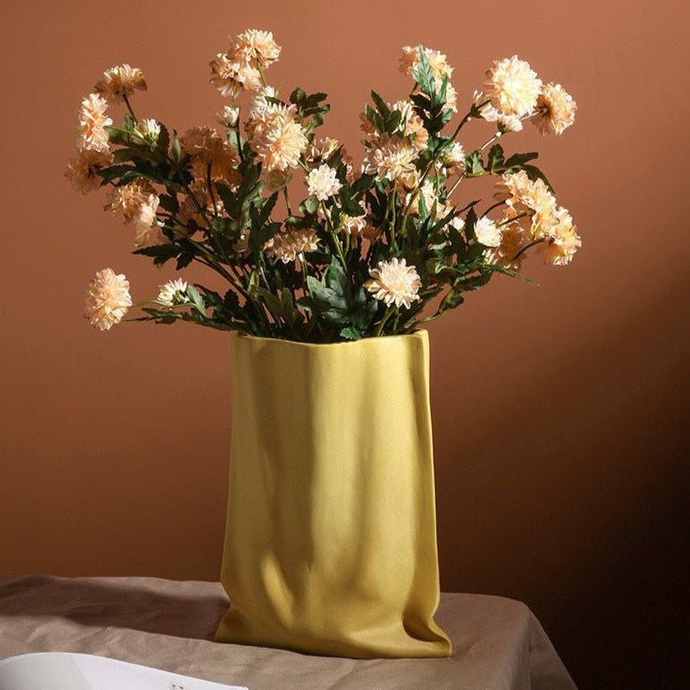 Handmade Ceramic Wrinkle Vase | Morandi Color | Unique Decorative Piece-1