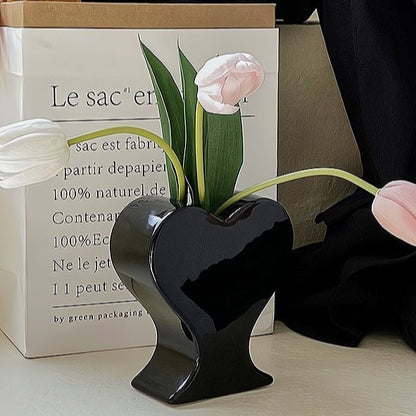 Handmade Ceramic Whimsical Eclectic Retro Heart-Shaped Flower Vase - Decorative Pottery Vase-7