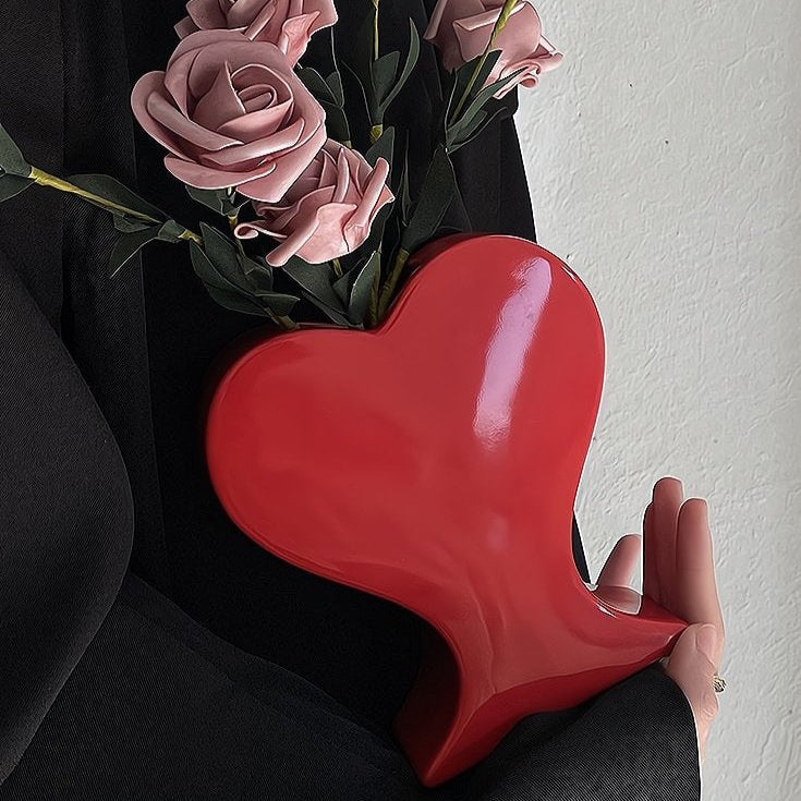 Handmade Ceramic Whimsical Eclectic Retro Heart-Shaped Flower Vase - Decorative Pottery Vase-0