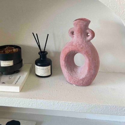 Handmade Wabi Sabi Abstract Pottery Vase, Crude Rustic Decorative Flower Vessel-6
