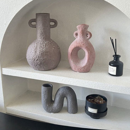 Handmade Wabi Sabi Abstract Pottery Vase, Crude Rustic Decorative Flower Vessel-2