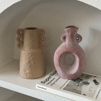 Handmade Wabi Sabi Abstract Pottery Vase, Crude Rustic Decorative Flower Vessel-3