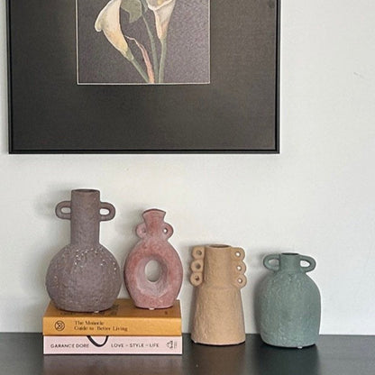 Handmade Wabi Sabi Abstract Pottery Vase, Crude Rustic Decorative Flower Vessel-1