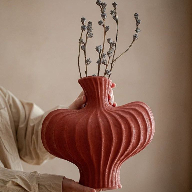 Handmade Wabi Sabi Ceramic Pottery Vase - Red / Black / White-0
