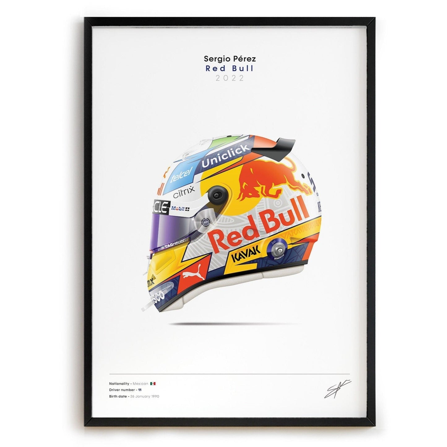 Poster Formel 1 Rennwagen Helm Rennfahrer Name Unterschrift I Deko Print ohne Rahmen-9