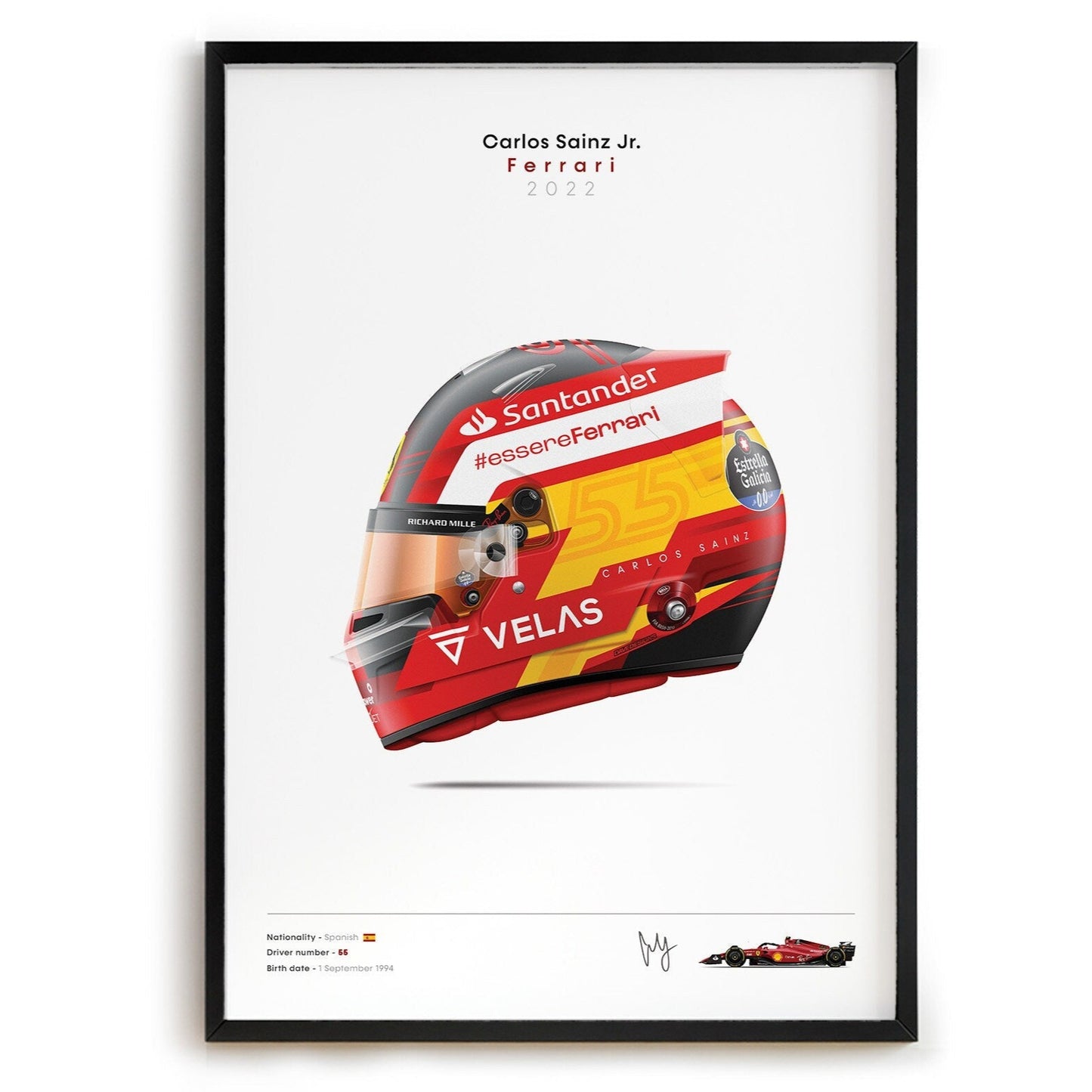 Poster Formel 1 Rennwagen Helm Rennfahrer Name Unterschrift I Deko Print ohne Rahmen-7