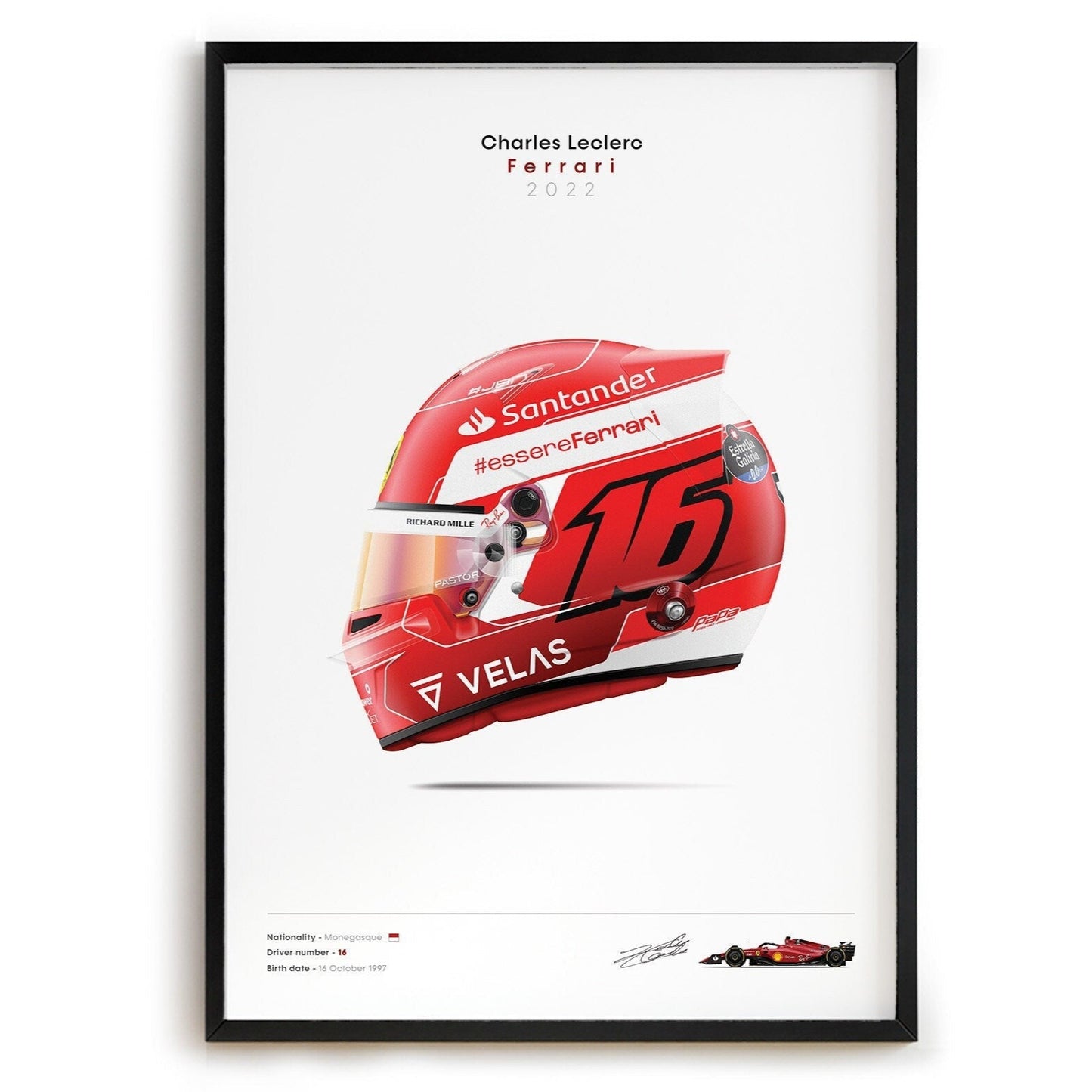 Poster Formel 1 Rennwagen Helm Rennfahrer Name Unterschrift I Deko Print ohne Rahmen-8