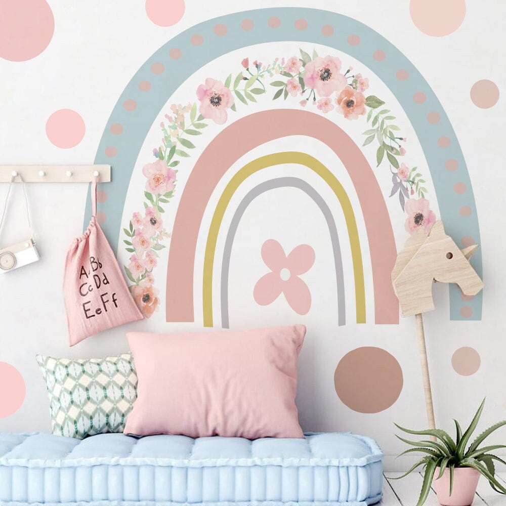 Sticker Kinderzimmer Wandaufkleber Boho Stil Regenbogen Blumen I Wand Deko I Wandtattoos I Babyzimmer Wand Deko I Sticker Set -1