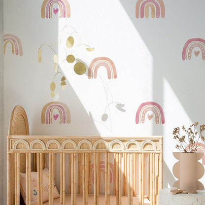 Sticker Kinderzimmer Wandaufkleber Boho Regenbogen Herz I Wandtattoos I Babyzimmer Wand Deko I Sticker Set-0