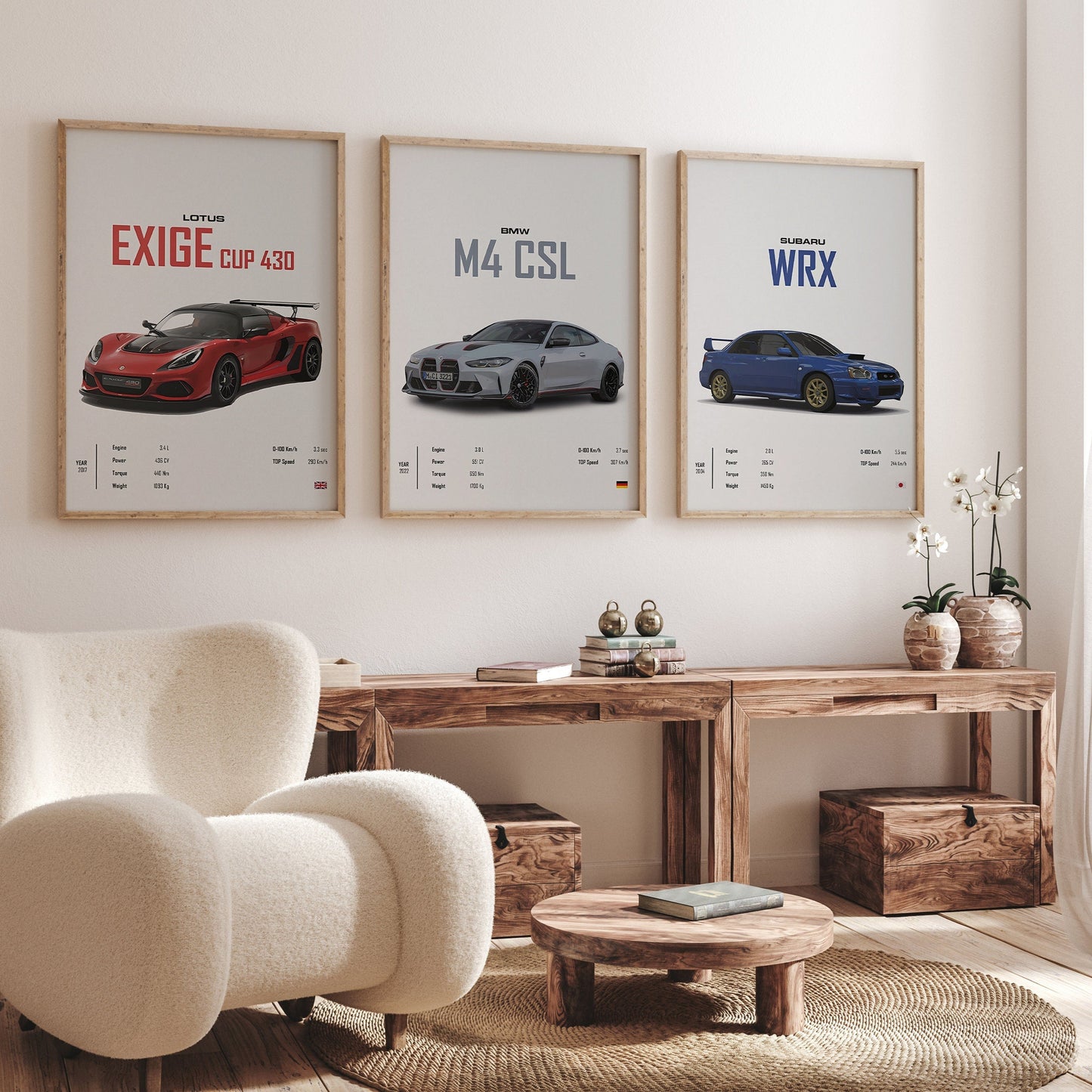Poster Sportwagen  BMW LOTUS SUBARU Klassiker Legenden I Geschenk für ihn I Wohnzimmmer & Büro I Wand Deko I Print ohne Rahmen-1