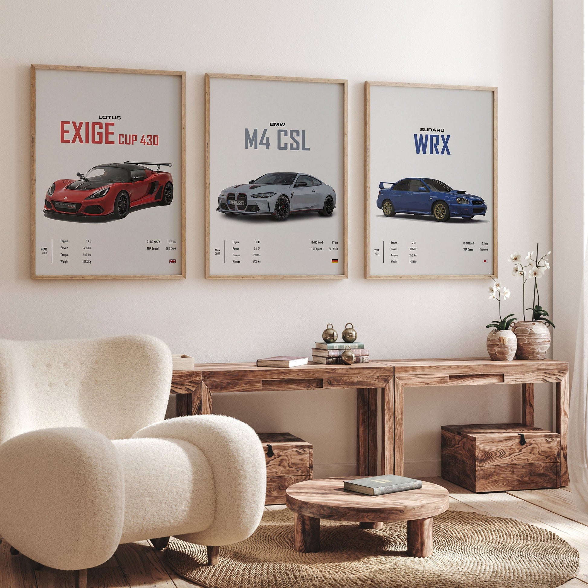Poster Sportwagen  BMW LOTUS SUBARU Klassiker Legenden I Geschenk für ihn I Wohnzimmmer & Büro I Wand Deko I Print ohne Rahmen-1