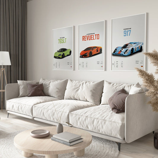 Poster Sportwagen Mclaren Lamborghini Porsche Klassiker Legenden  I Geschenk für ihn I Wohnzimmmer & Büro I Wand Deko I Print ohne Rahmen-0