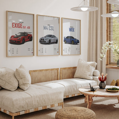 Poster Sportwagen  BMW LOTUS SUBARU Klassiker Legenden I Geschenk für ihn I Wohnzimmmer & Büro I Wand Deko I Print ohne Rahmen-3