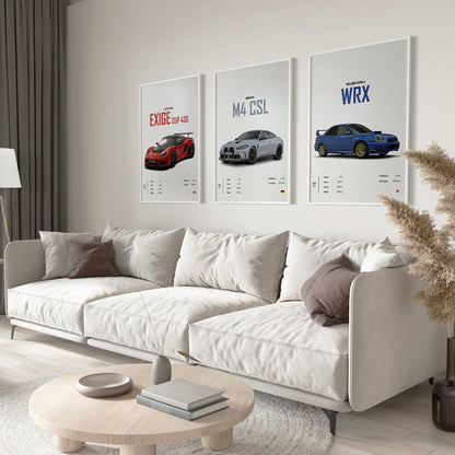 Poster Sportwagen  BMW LOTUS SUBARU Klassiker Legenden I Geschenk für ihn I Wohnzimmmer & Büro I Wand Deko I Print ohne Rahmen-0