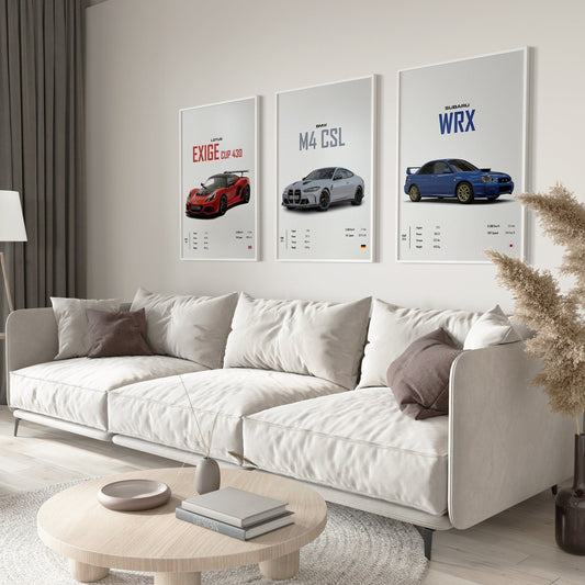 Poster Sportwagen  BMW LOTUS SUBARU Klassiker Legenden I Geschenk für ihn I Wohnzimmmer & Büro I Wand Deko I Print ohne Rahmen-0