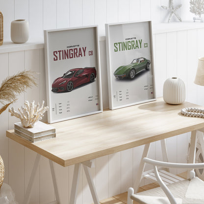 Poster Sportwagen CORVETTE Stingray C8 C3 DODGE CHARGER RTSportauto I Geschenk für ihn I Wohnzimmmer & Büro I Wand Deko I Print ohne Rahmen-1
