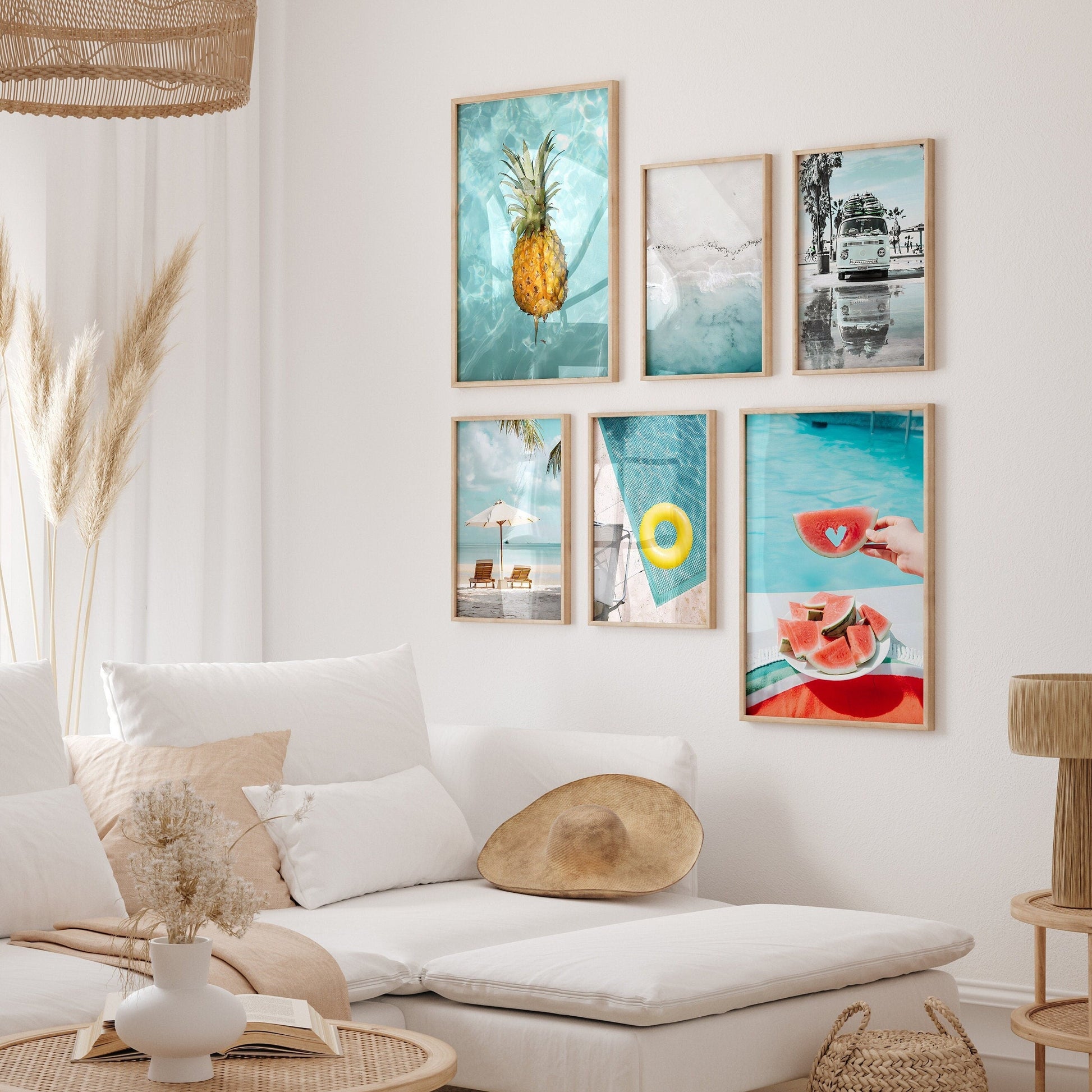 Poster Urlaub Ananas Pool Strand Surfbrett Buggy Wassermelone I Bilder Wohnzimmer & Schlafzimmer I  Wand Deko I Kunst Druck ohne Rahmen-0