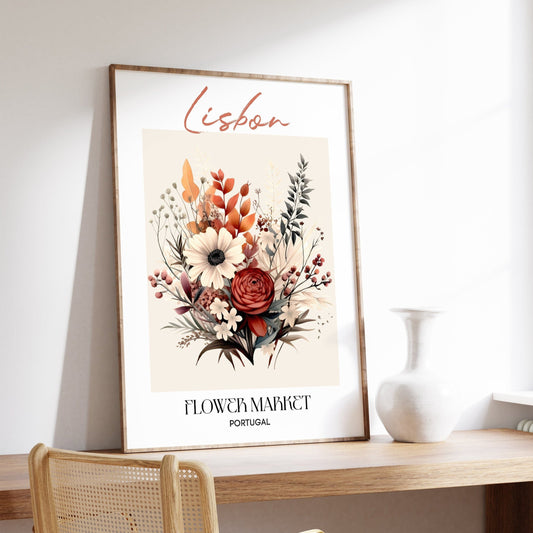 Lisbon Flower Market Portugal Design Poster I Geschenkidee I Wanddeko Wohnzimmer Küche I Skandinavisches Design I Deko Print ohne Rahmen-0