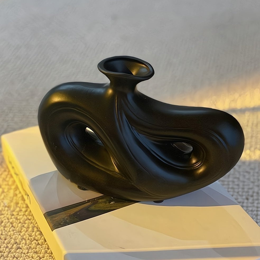 Handmade Contemporary Abstract Ceramic Black Flower Vase - Decorative Irregular Vase-6
