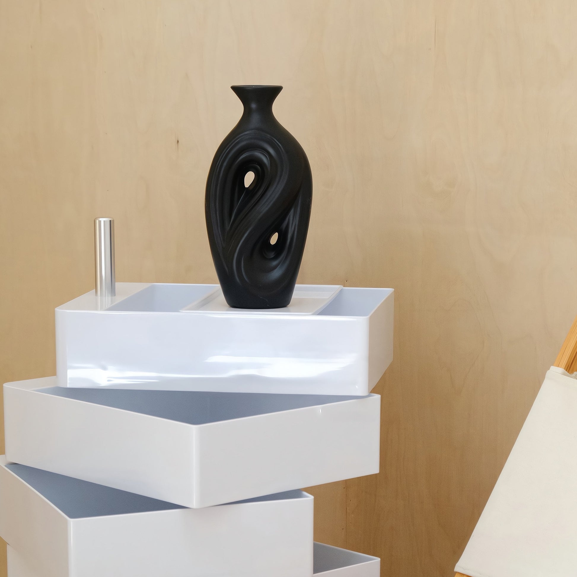 Handmade Contemporary Abstract Ceramic Black Flower Vase - Decorative Irregular Vase-3