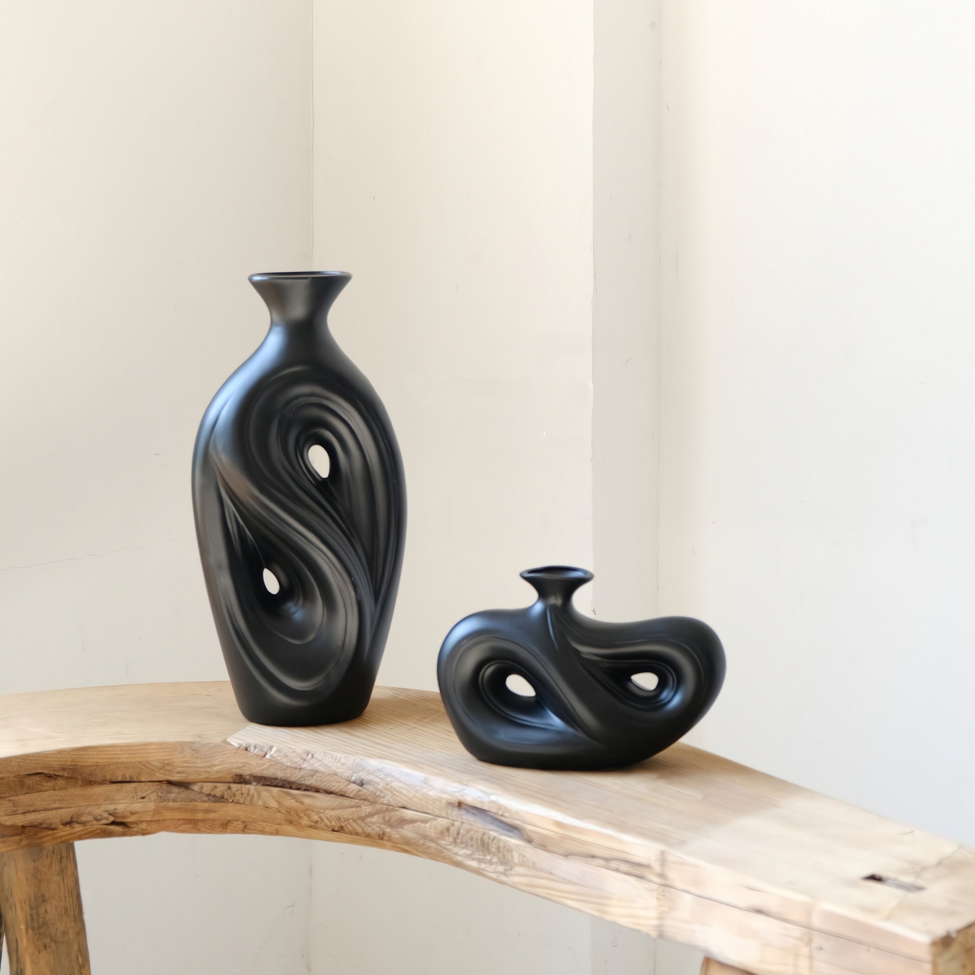 Handmade Contemporary Abstract Ceramic Black Flower Vase - Decorative Irregular Vase-0