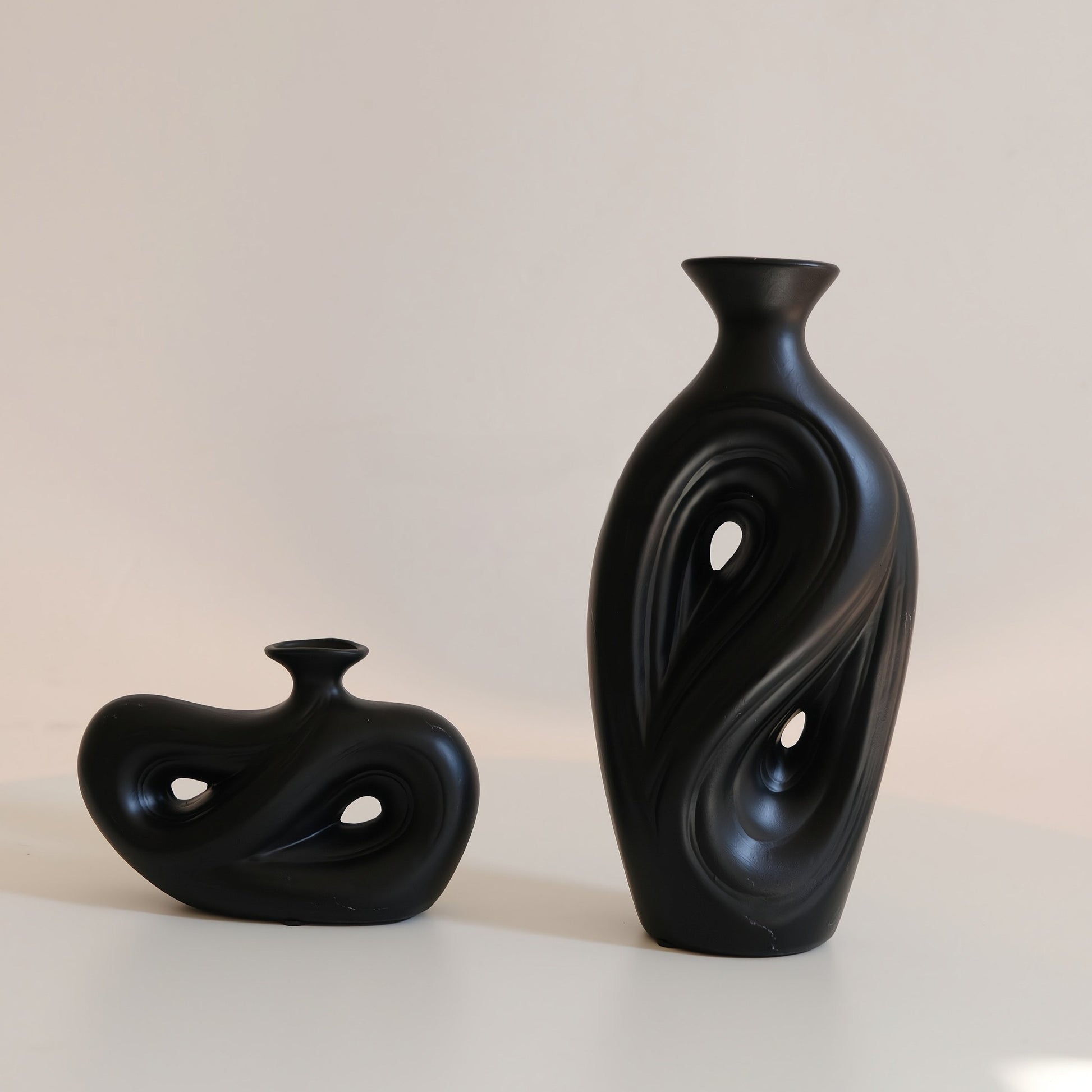 Handmade Contemporary Abstract Ceramic Black Flower Vase - Decorative Irregular Vase-2