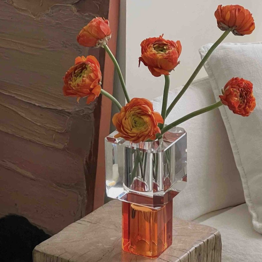 Modern Crystal Block Vase, Contemporary Table Setting Centrepieces-2