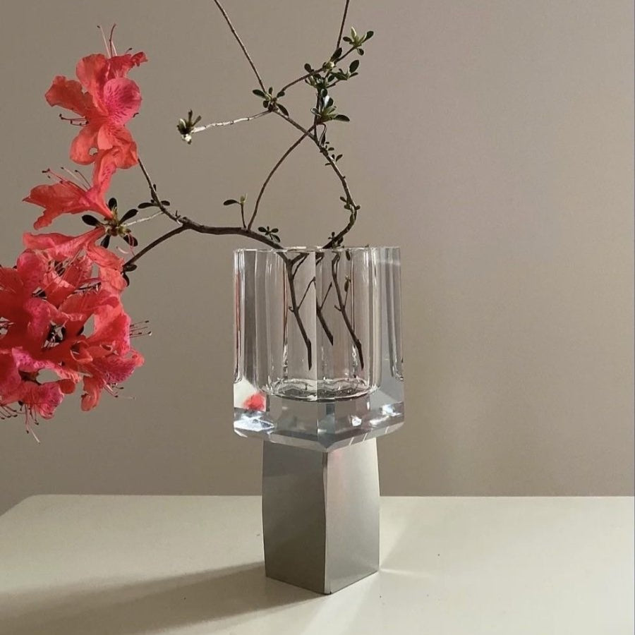 Modern Crystal Block Vase, Contemporary Table Setting Centrepieces-3