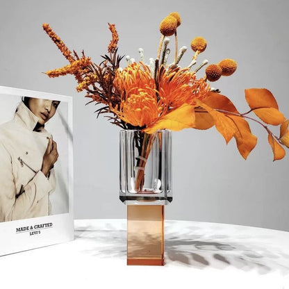 Modern Crystal Block Vase, Contemporary Table Setting Centrepieces-7