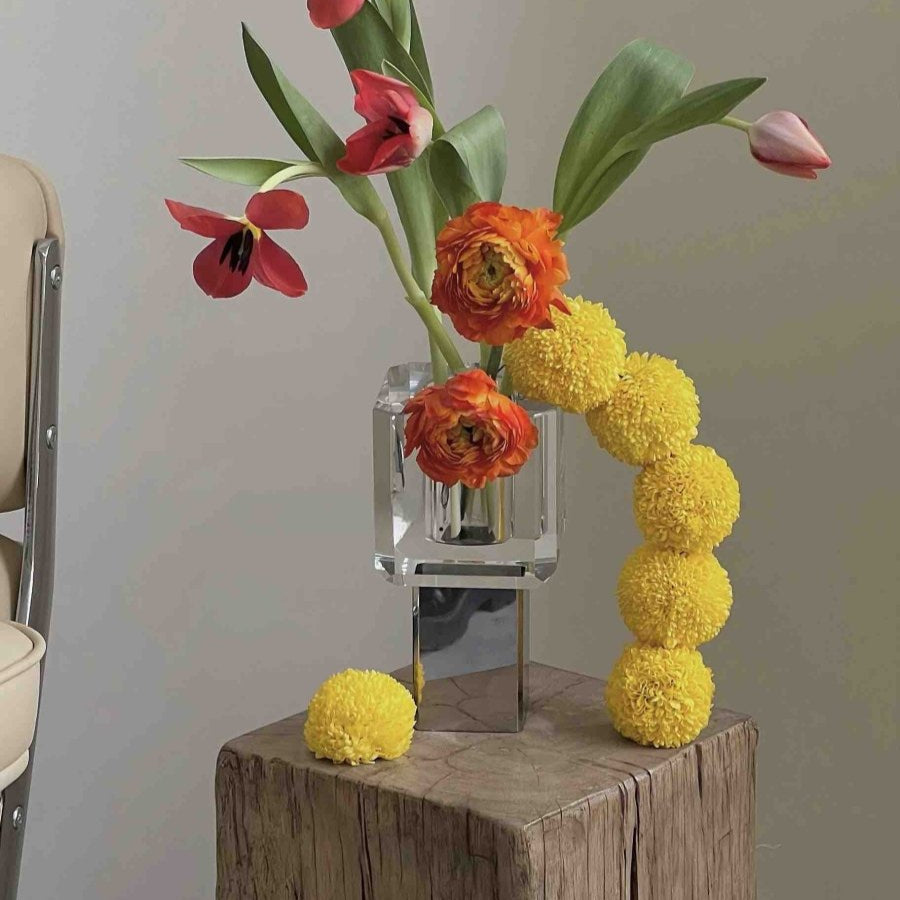 Modern Crystal Block Vase, Contemporary Table Setting Centrepieces-1