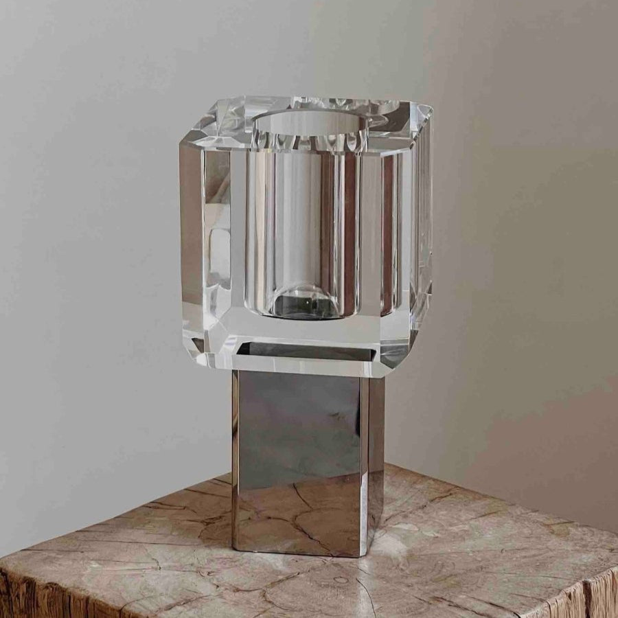 Modern Crystal Block Vase, Contemporary Table Setting Centrepieces-6