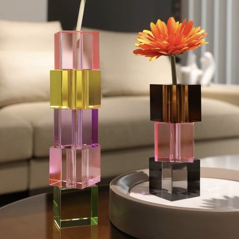 Modern Crystal Cube Bud Vase, Dopamine Table Setting Centrepieces-2