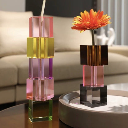 Modern Crystal Cube Bud Vase, Dopamine Table Setting Centrepieces-2