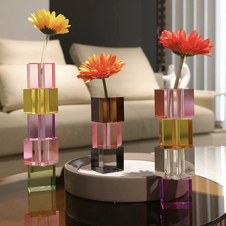 Modern Crystal Cube Bud Vase, Dopamine Table Setting Centrepieces-1
