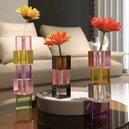 Modern Crystal Cube Bud Vase, Dopamine Table Setting Centrepieces-1