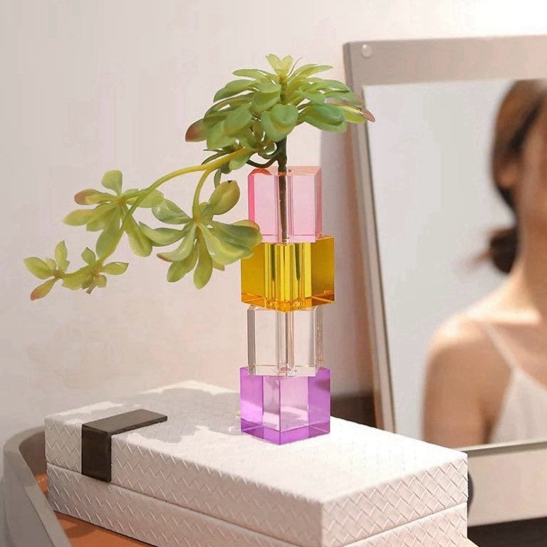 Modern Crystal Cube Bud Vase, Dopamine Table Setting Centrepieces-4