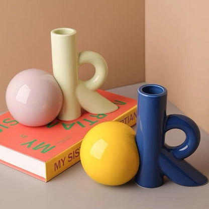 OK Ceramic Bud Vase - Handmade Dopamine Decorative Flower Vase-0